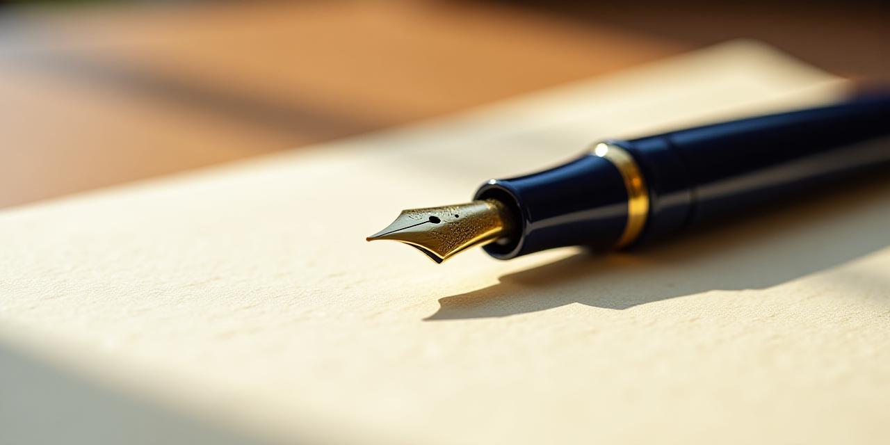 Close-up of a high-quality fountain pen on parchment paper